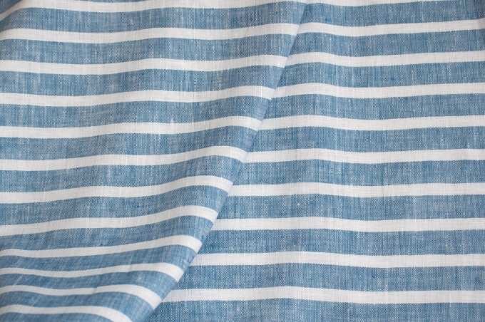 Medium Weight Linen white, blue and turquoise stripes