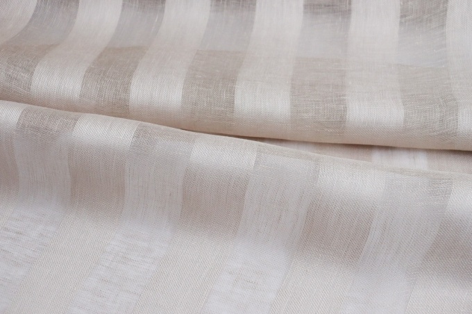 Linen tulle coffee with milk wide stripe 260 cm