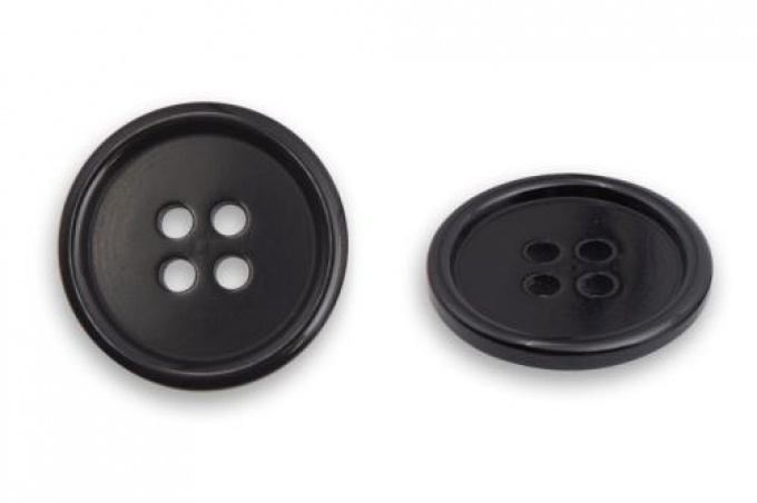 11309/4 40 (чер) Пуговица 40L (25мм) 4 прокола, пластик, черный глянцевый
