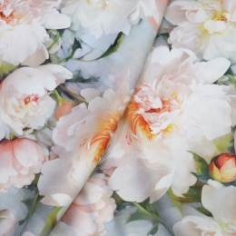 Сатин для постельного белья 240 см цифровая печать Розовые пионы