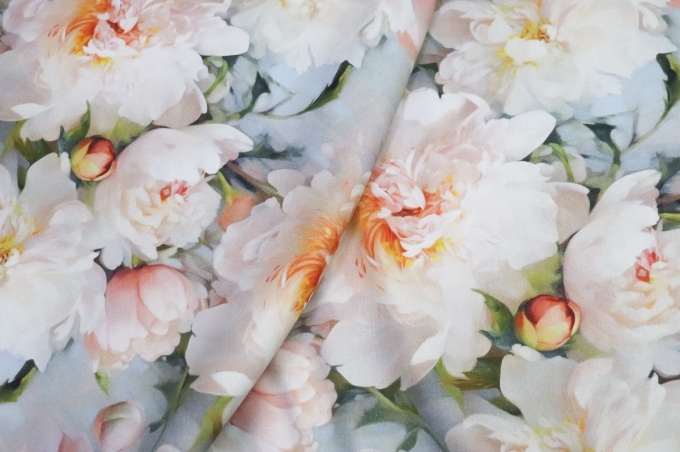 Сатин для постельного белья 240 см цифровая печать Розовые пионы