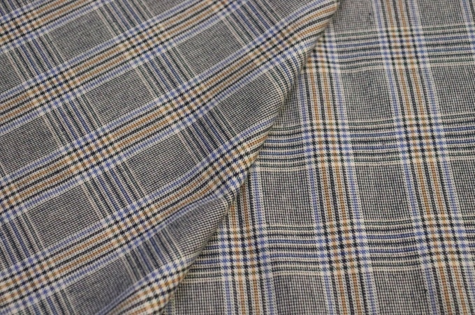 Итальянский костюмный хлопок фланель бежевая клетка