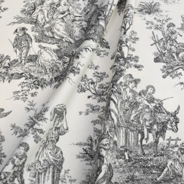 DUCK Интерьерная ткань 180см Туаль Де Жуи серый на молочном фоне