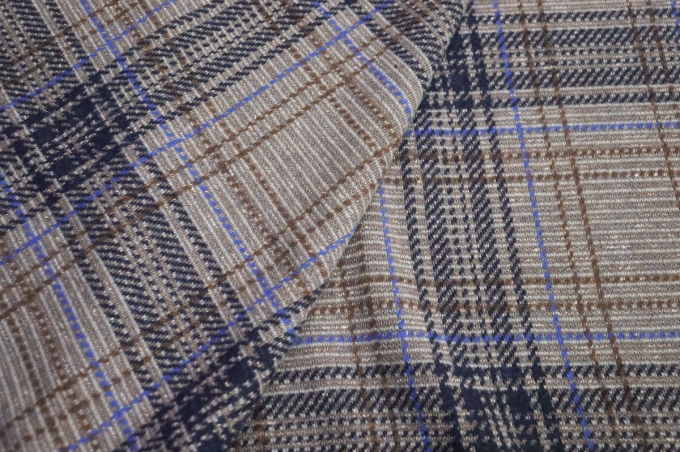 Итальянский плотный трикотаж с шерстью серо-коричнева клетка